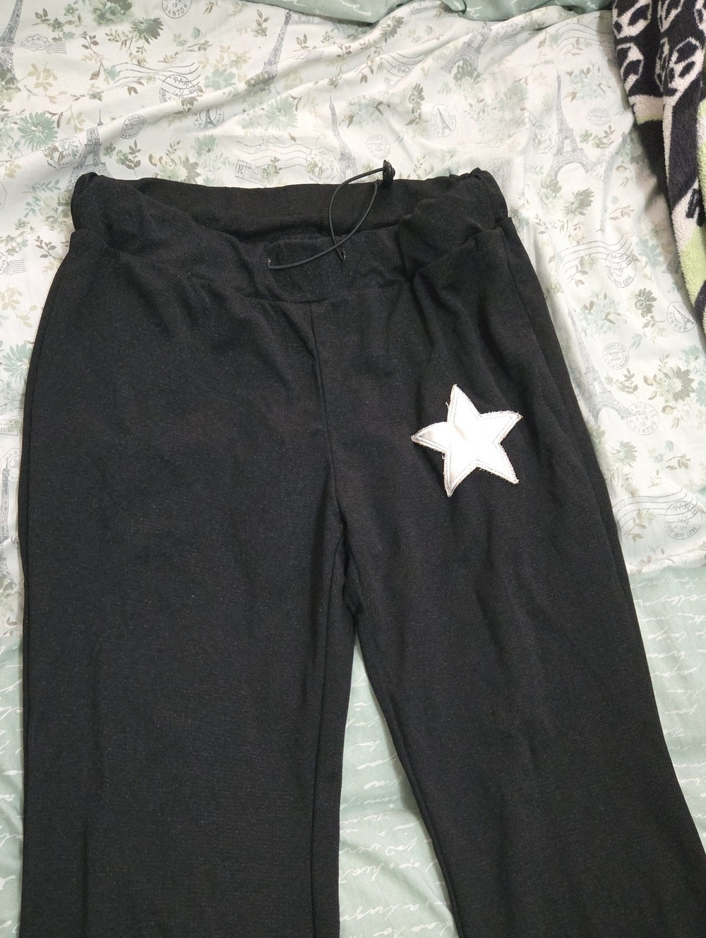 Womans Black Sweatpants with White Star Patch